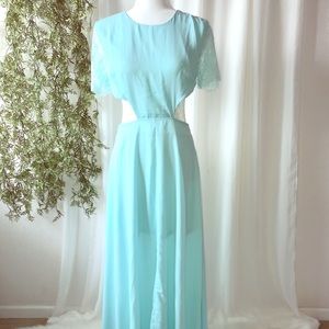 Mint lace and open lower back maxi dress